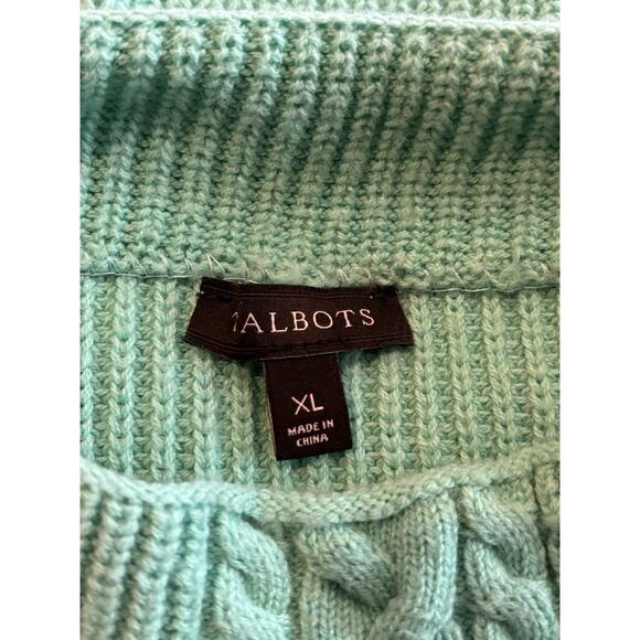 Talbots Sweater Pull Over Sz XL Cable & Rib Knit Teal Green Nylon Wool Blend - Picture 5 of 5